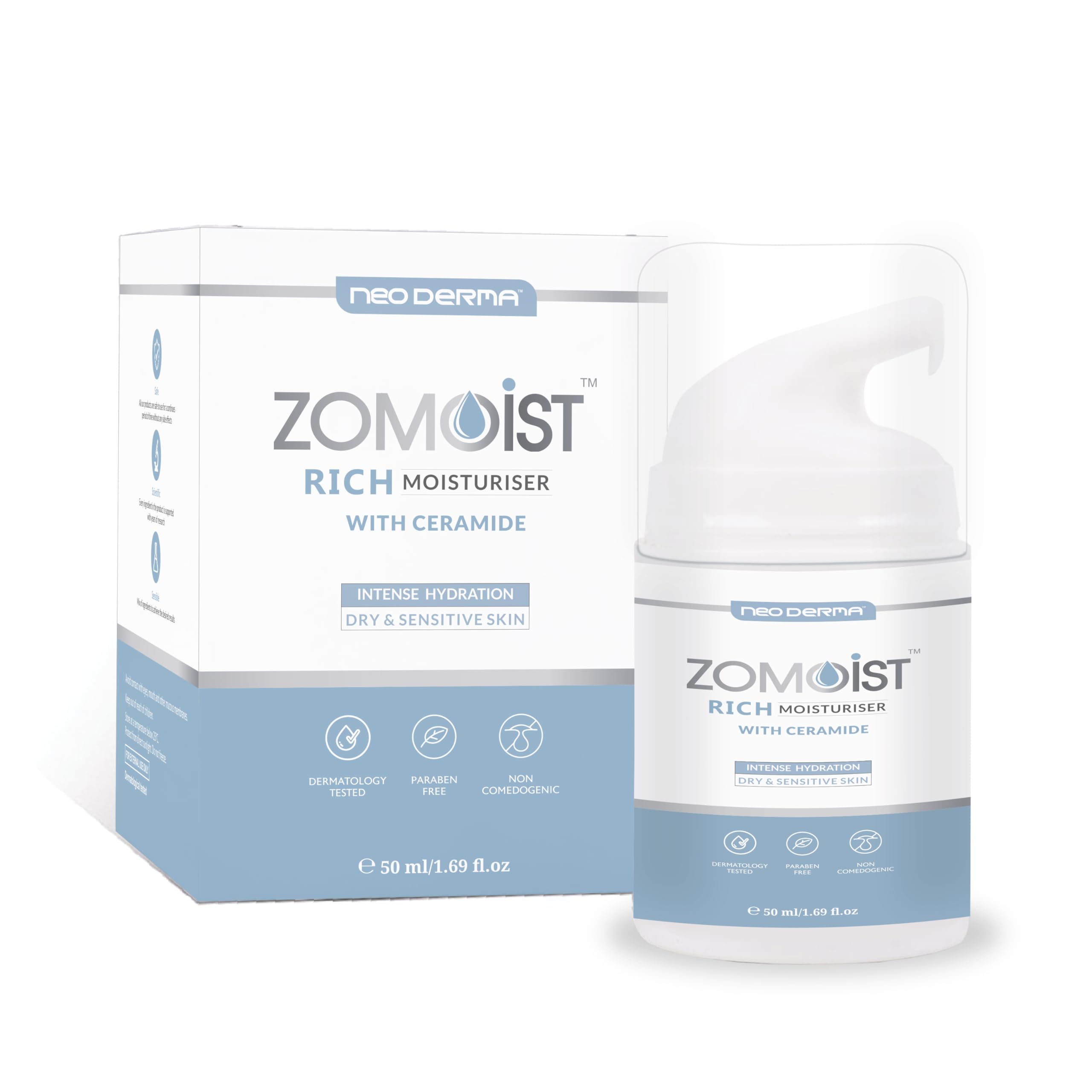 NeoDerma Zomoist Rich Ceramides Moisturizer with Hyaluronic for